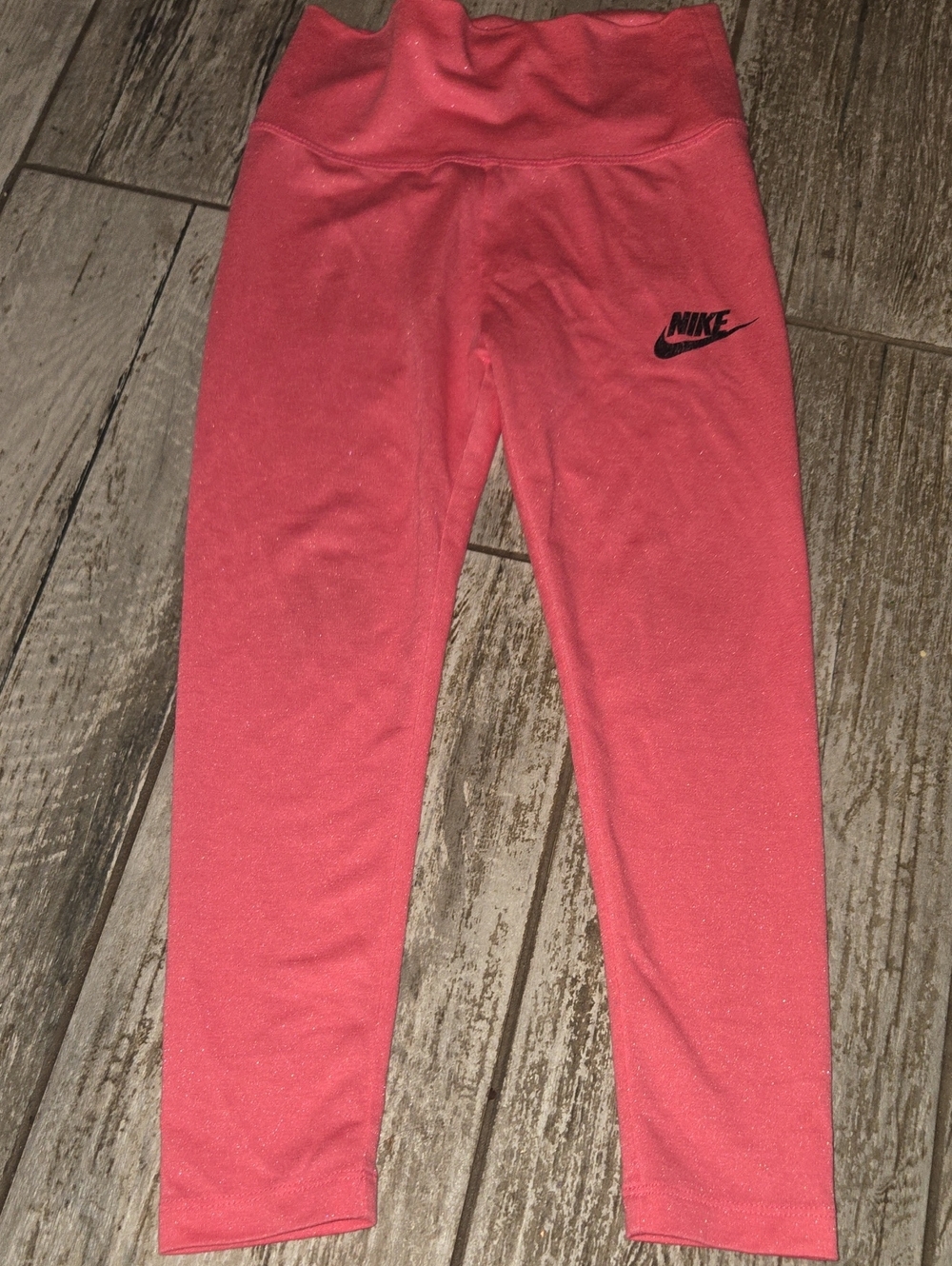 Nike Girls Coral Pink Athletic Leggings with Black Logo